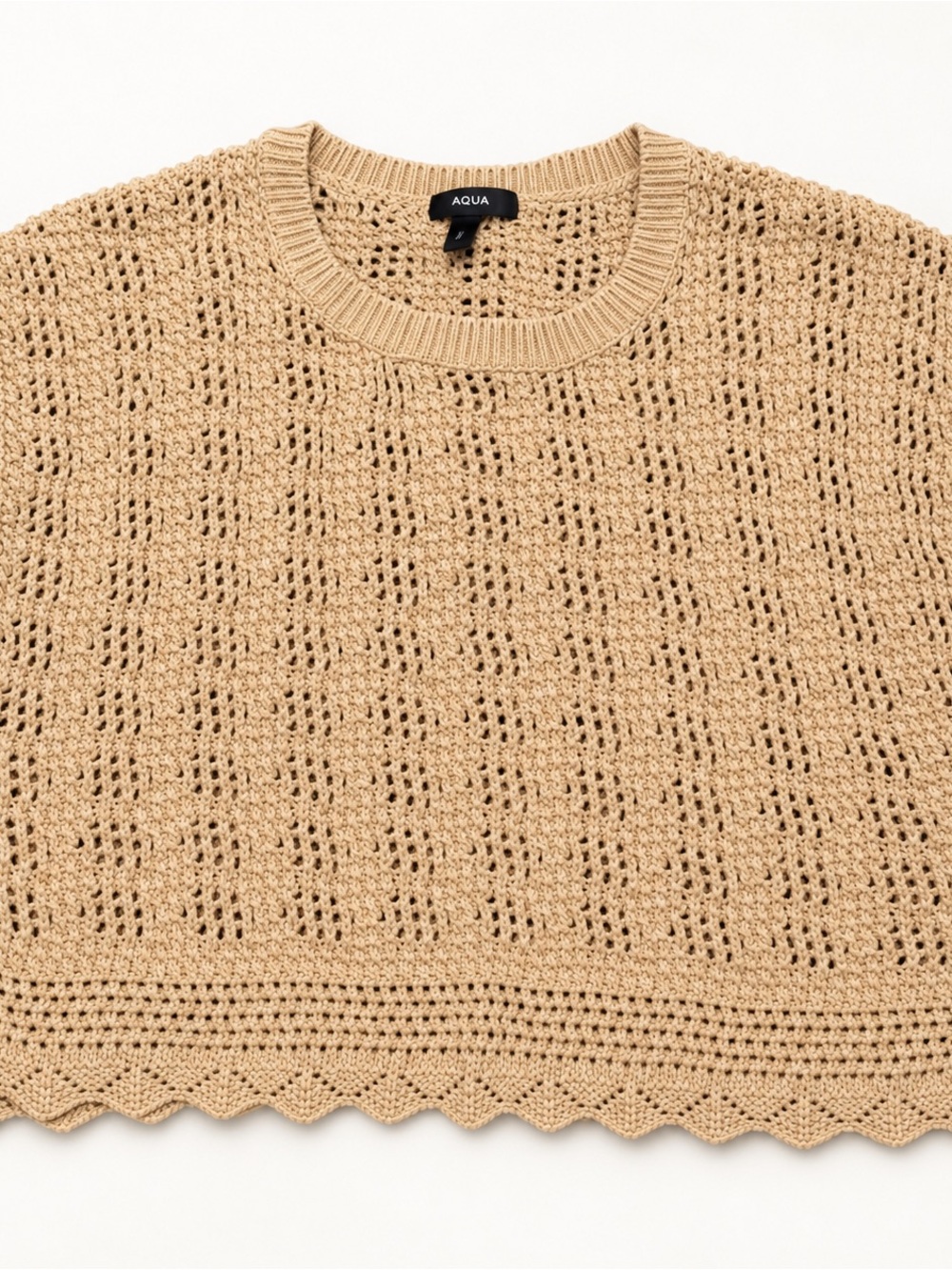 Aqua Crochet Knit Sleeveless Scoop Neck Sweater in Tan